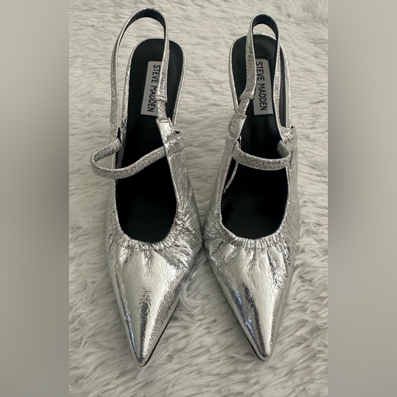 Steve Madden Grae‎ Silver Pointed Toe  Heels Slingback Shoes sz 9 - Picture 3 of 6